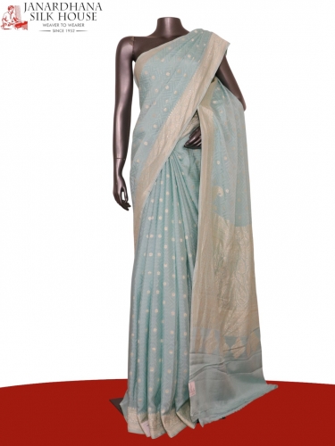 Pure Handloom Zari Butta Banarasi Crepe Silk Saree